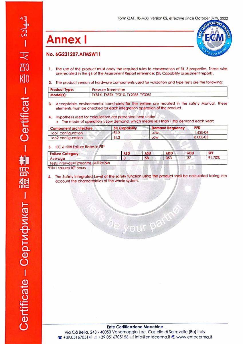 压力变送器 SIL 功能安全证书 · 6G231207.ATMSW11 · 第 2